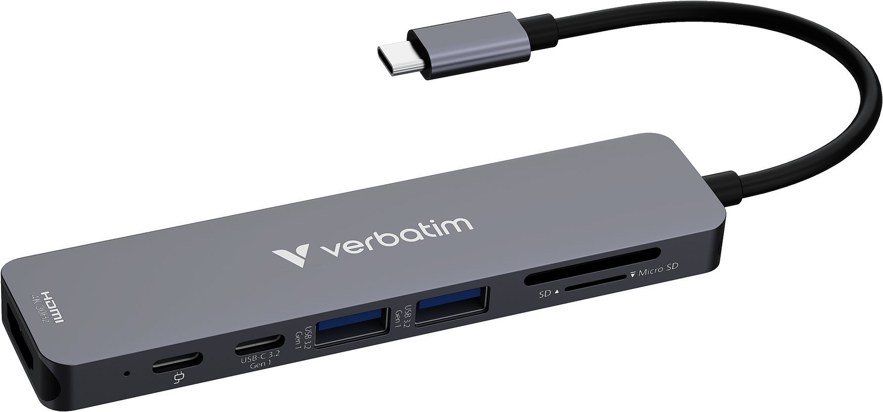 Adapter Hub Verbatim HDMI/USB-C 3.2/USB-C/2xUSB-A 3.2/SD/microSD aluminiowy 32158