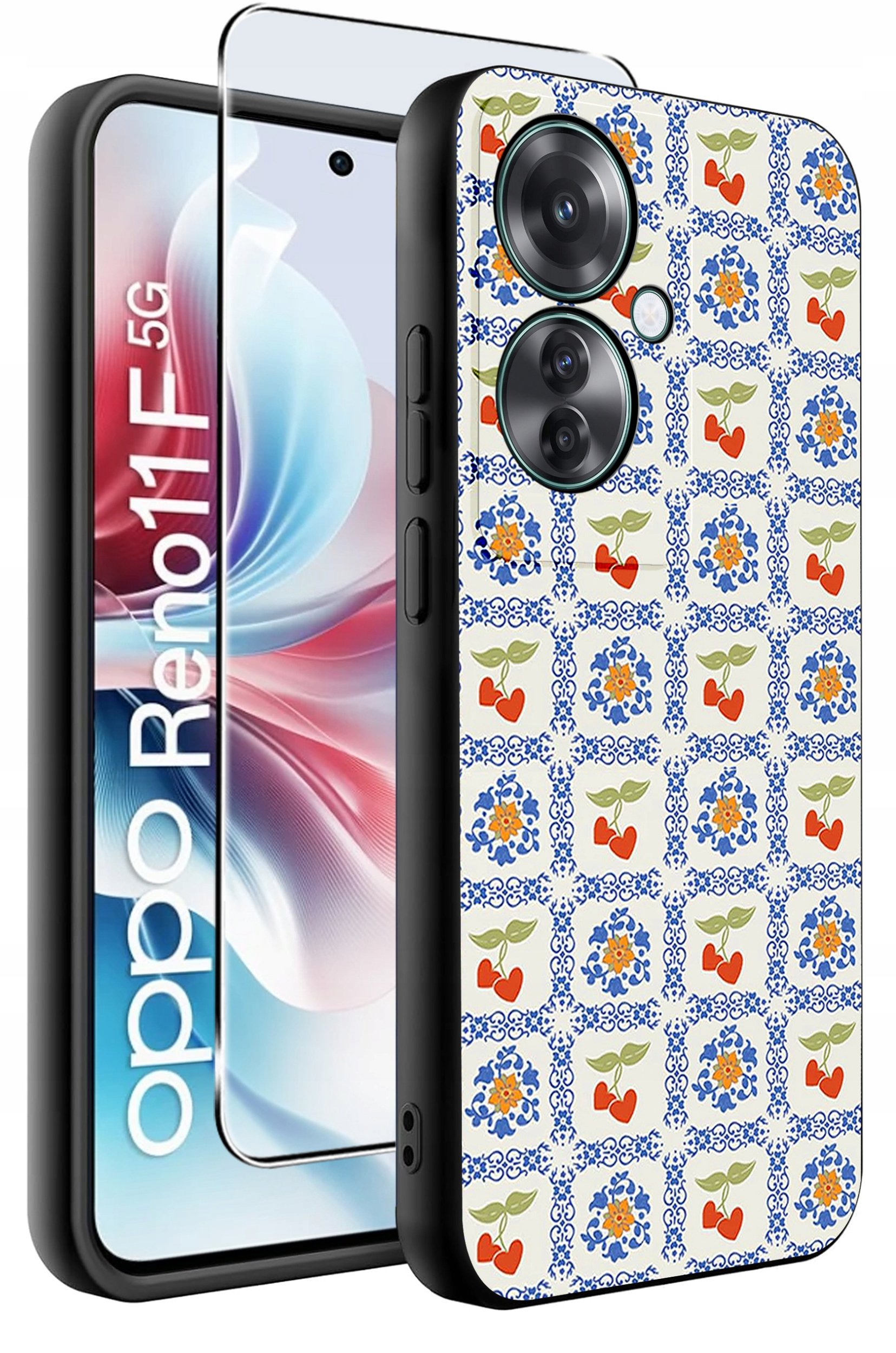 ETUI do Oppo Reno11 F 5G WZORY | SILIKONOWE MATT CASE + SZKŁO HARTOWANE 9H