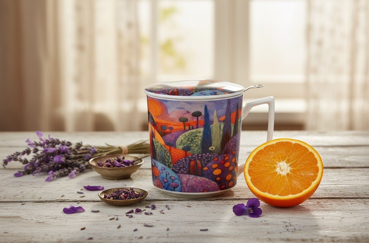 Kubek porcelanowy 450 ml z zaparzaczem Modern Bubbly Hills