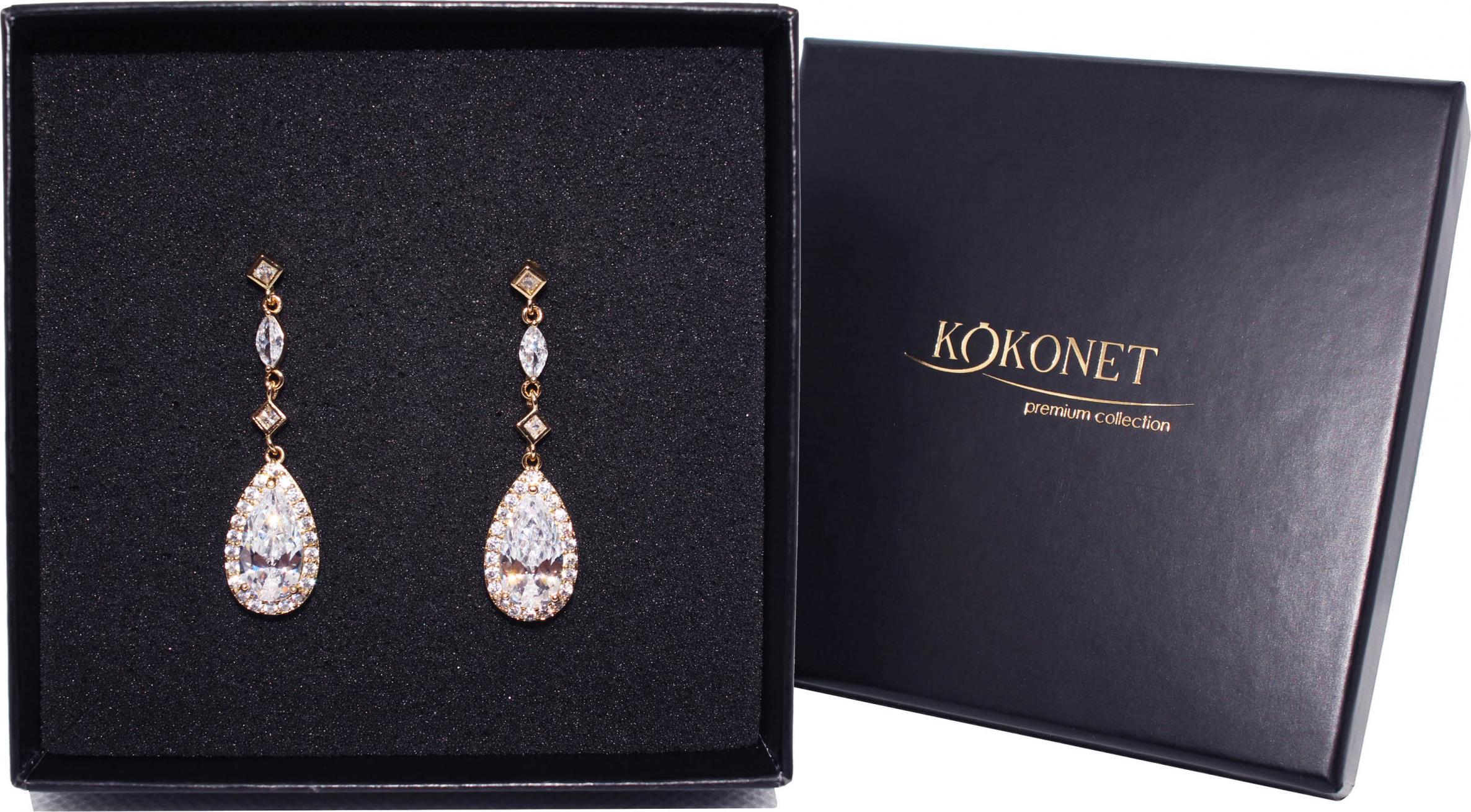 KOKONET KOLCZYKI wiszące złote ślub wesele BŁYSZCZĄCE bal