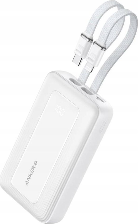 Anker Anker Power Bank (10K,30W, Built-In USB-C+Lightning Cable), White | Anker