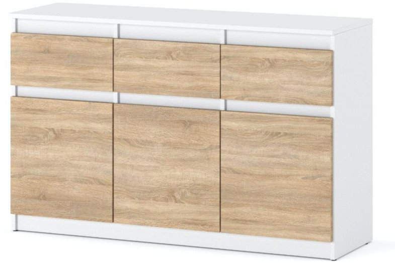 Komoda Nowoczesna 3 Szuflady 120cm Do Salonu Pojemna Szafka Biała Sonoma