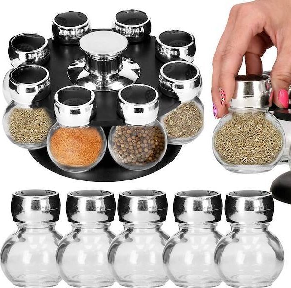 Springos Stojak na przyprawy 8 szt. obrotowy słoiczki przyprawnik UNIWERSALNY