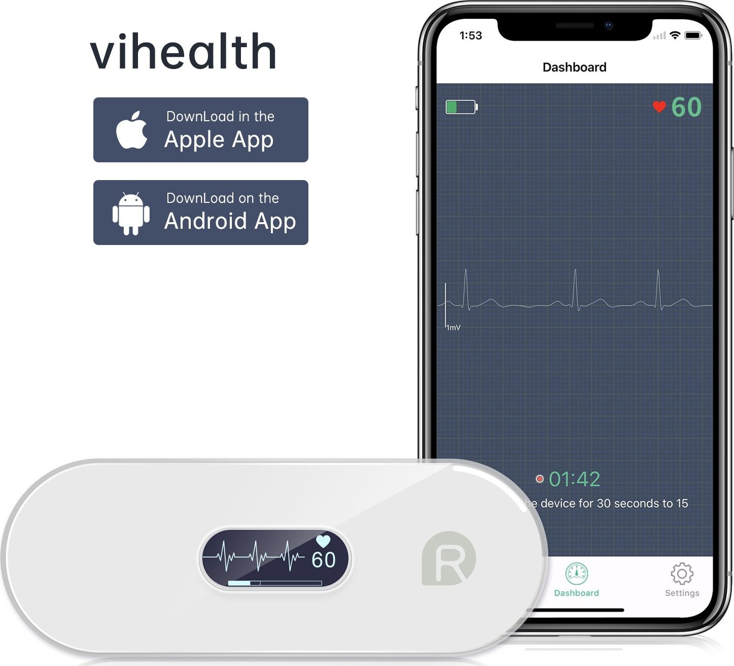 Wellue Przenośny aparat monitor EKG Wellue DuoEK-S App Arytmia Tachykardia bradykardia Migotanie