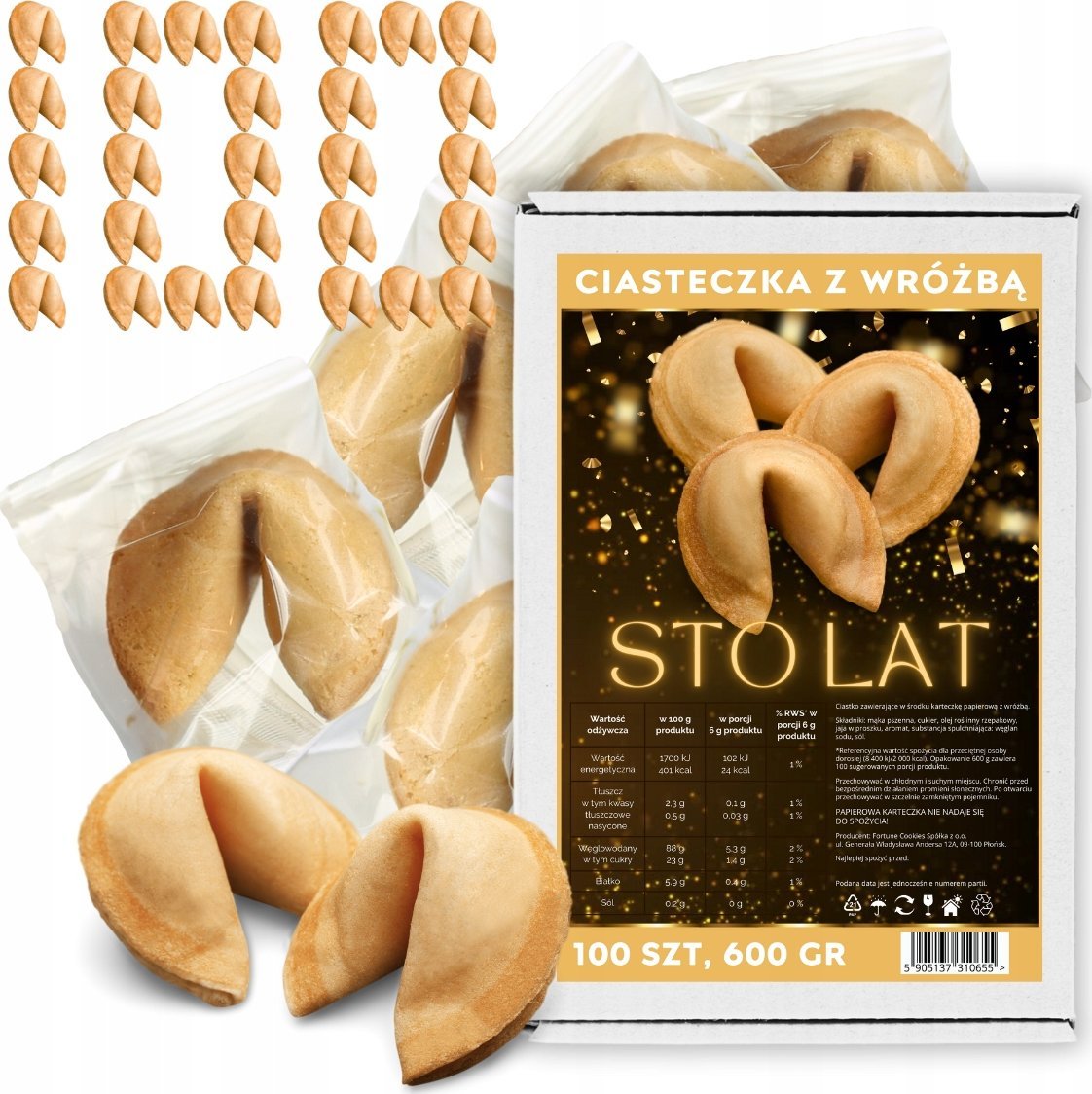MagiaCiast Chińskie Ciasteczka szczęścia z Wróżbą Magia Przeznaczenie STO LAT 100 szt