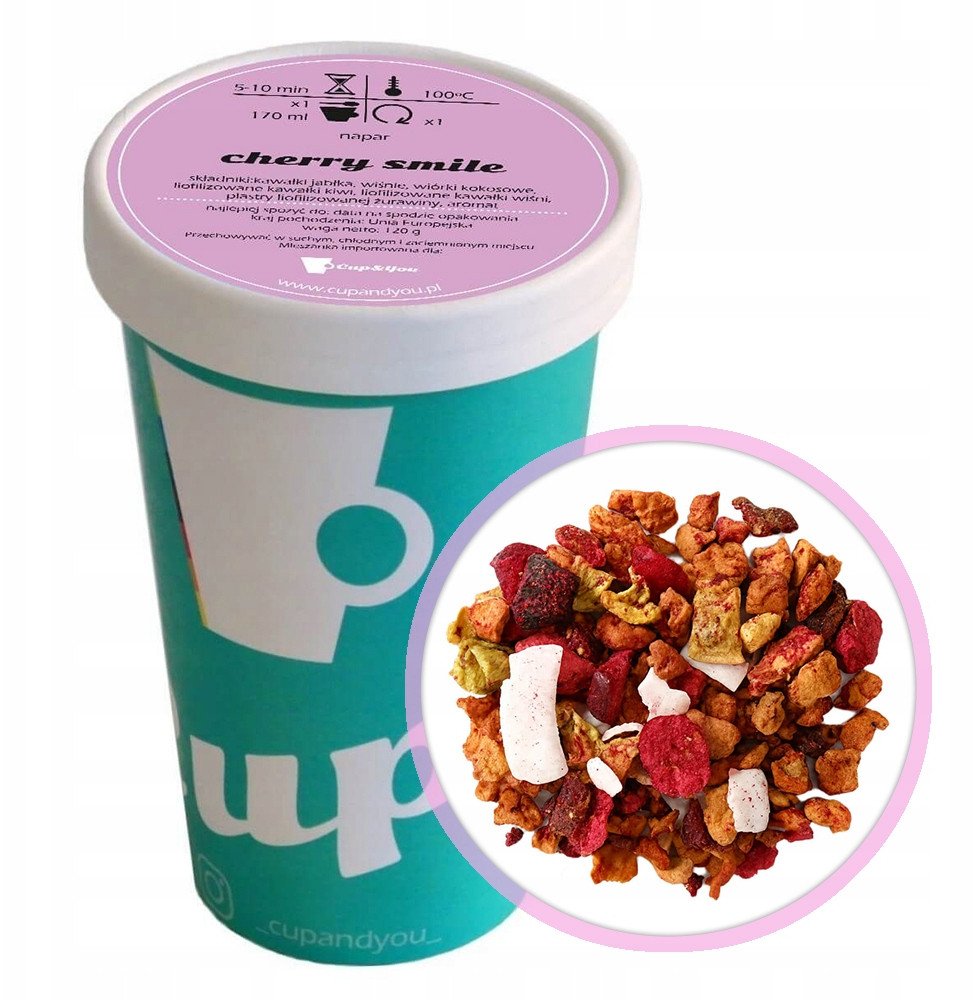 Sypana herbata owocowa CHERRY SMILE wiśnie wiórki kokosowe 120g premium - herbata liściasta sypana mieszanka napar susz