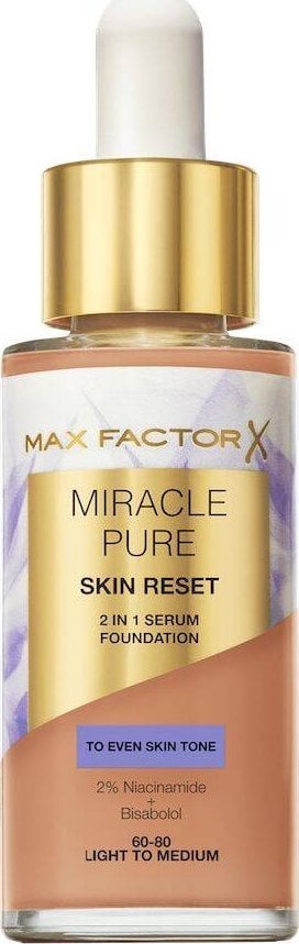 Miracle Pure 2w1 Skin Reset pielęgnujący podkład z serum o wegańskiej formule 60-80 Light to Medium 30ml