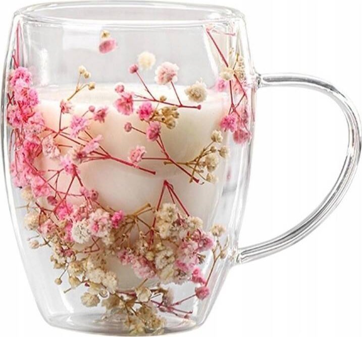 Upominkarnia Szklanka termiczna z gipsówką w środku róż 300 ml 1szt SZK78