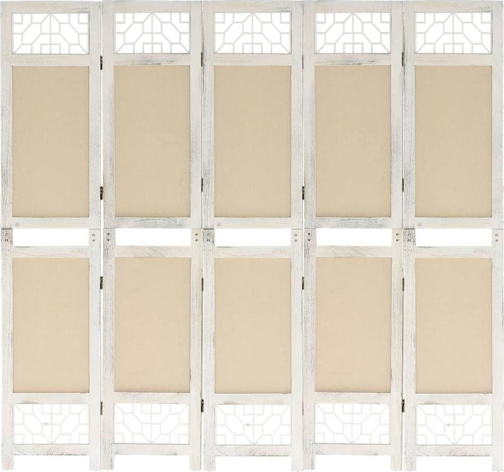 vidaXL Parawan 5-panelowy, kremowy, 175 x 165 cm, tkanina