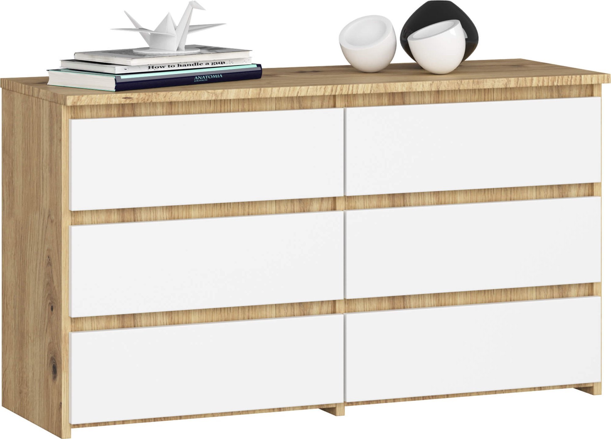 Fabryka Mebli Akord Komoda do salonu CL 100 cm 6 szuflad klasyczna - dąb artisan biała