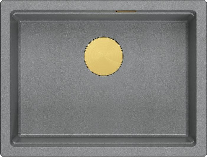 Zlewozmywak GraniteQ LOGAN 100 GraniteQ zlewozmywak silver stone 59,5x45,1x21,5 cm 1-komorowy podwieszany z syfonem manualnym złoty