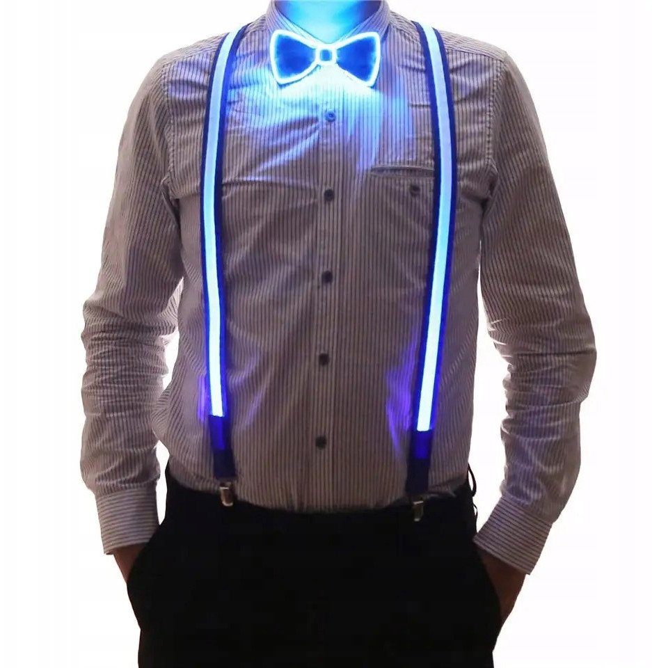 ZESTAW SZELKI i MUCHA LED Świecący KOMPLET na IMPREZĘ SYLWESTRA WESELE RGB