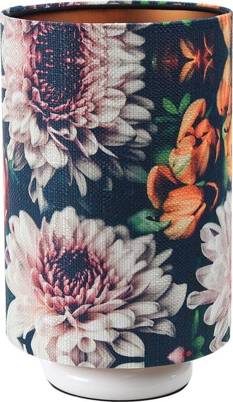 Lampa stołowa Lumes Biała lampka nocna tuba w kwiaty - S384-Olfa