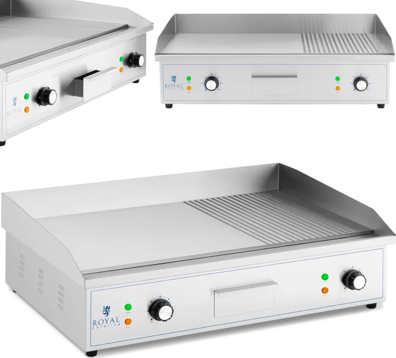 Grill elektryczny Royal Catering Grill elektryczny płyta grillowa gładka ryflowana 727 x 420 mm 4400 W Grill elektryczny płyta grillowa gładka ryflowa