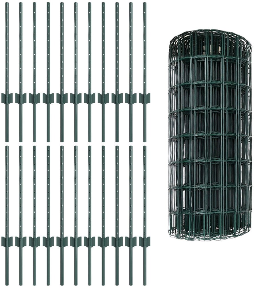 vidaXL Euro Płot z 22 słupkami Zielony 0,6x50 m Stal