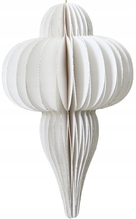 Papierowa zawieszka na choinkę 12x20cm Biała z szampańskimi krawędziami