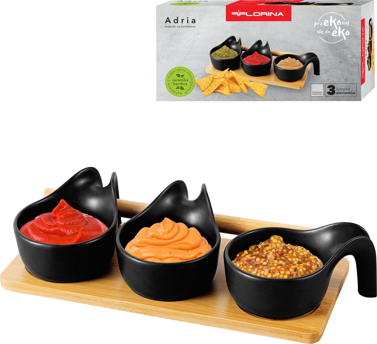 Florina Miseczki do dipów na bambusowej podstawce Florina Adria 3 sztuki czarne