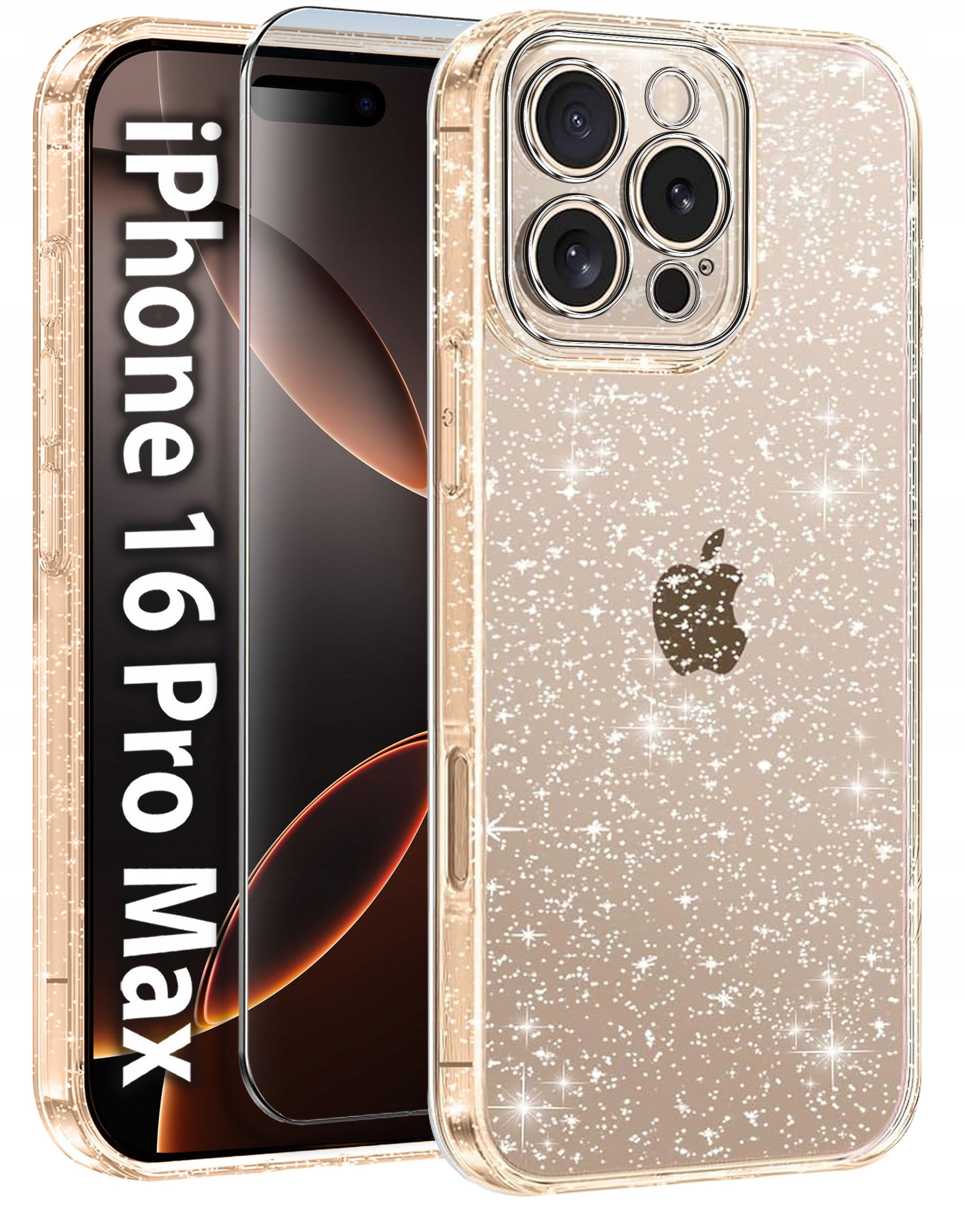 Etui do iPhone 16 Pro Max SILIKONOWE BROKAT clear CASE + SZKŁO OCHRONNE 9H