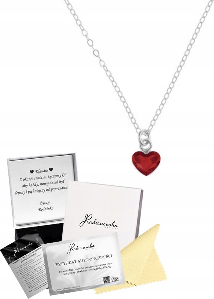 Radziszewska Jewellery Naszyjnik Srebrny z Serduszkiem Łańcuszek Prezent Kobieta DEDYKACJA GRATIS