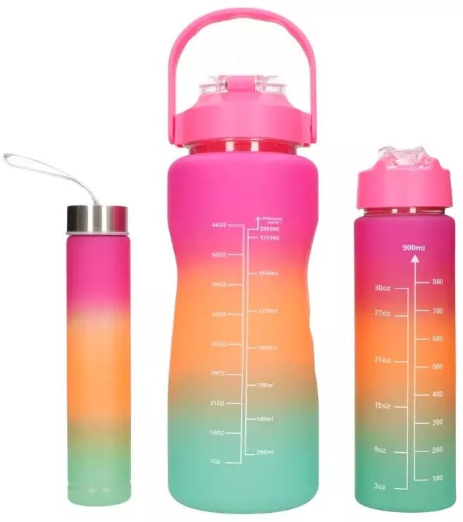 ExtraLink Bidon motywacyjny 3w1 zestaw, różowy-pomarańczowy, 2000ml+900ml+300ml