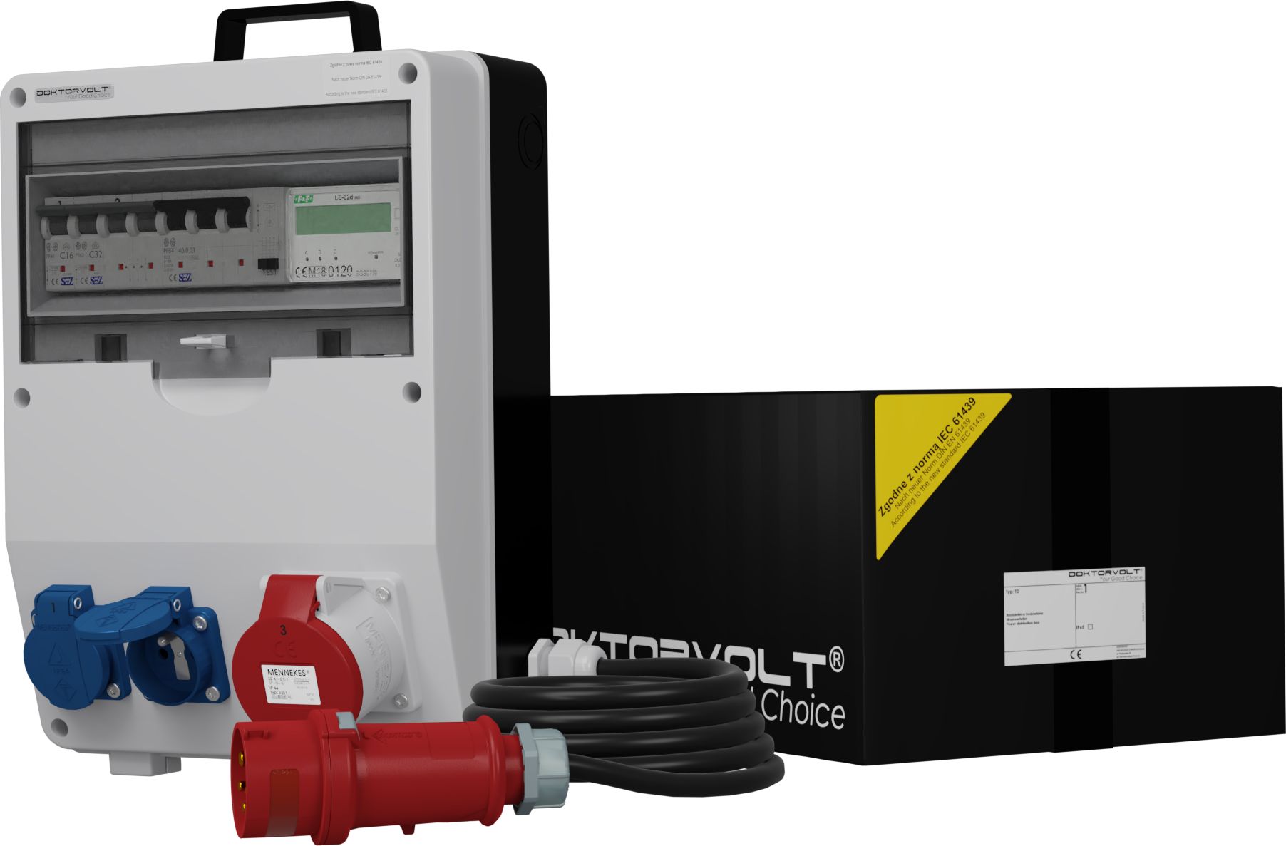 Doktorvolt Rozdzielnica budowlana z licznikiem zużycia energii i kablem TD-S/FI SKH 32A 2x230V Doktorvolt 9887