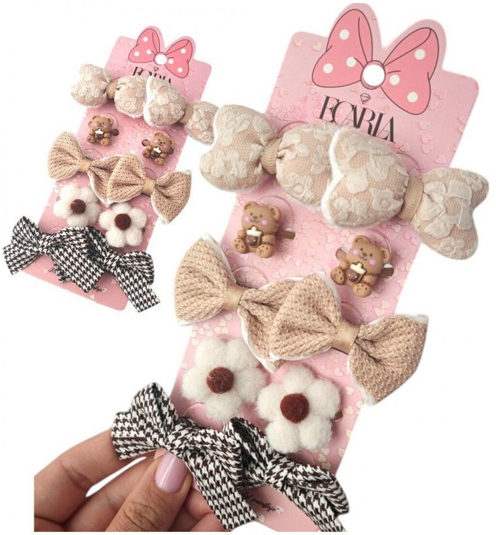 Ecarla Zestaw frotek gumek do włosów 10w1 na plakietce kokardki miś gum171 1 op.-10 szt.