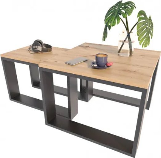 Elior Dwa loftowe stoliki kawowe dąb artisan + czarny - Juna