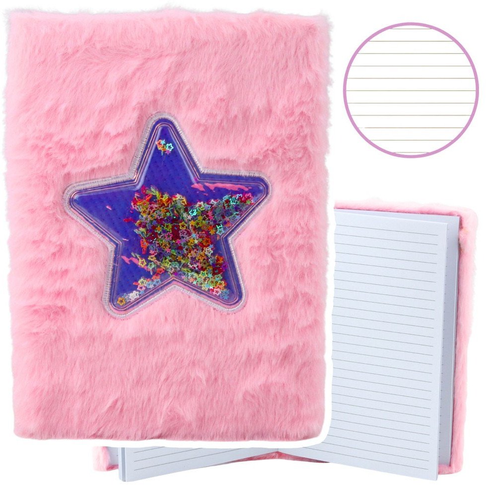 Pluszowy Zeszyt Notatnik W Linie Gwiazda Z Konfetti Różowy A5 80 Kartek LEAN