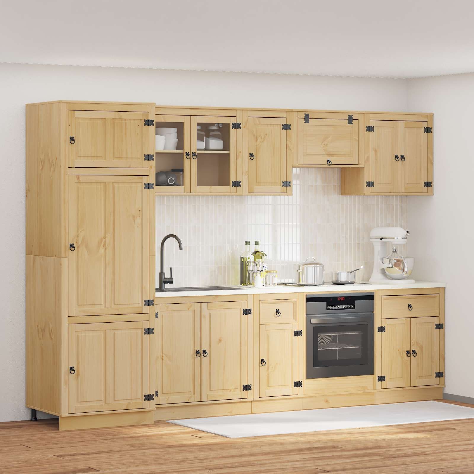 vidaXL Szafkowy z szufladą z półką 9 pcs Miód Lite drewno sosnowe