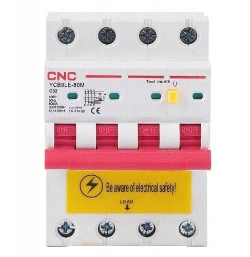 CNC CNC Nuotėkio relė su automatiniu išjungikliu, 4P, 32A, C klasės, 30mA, 6kA