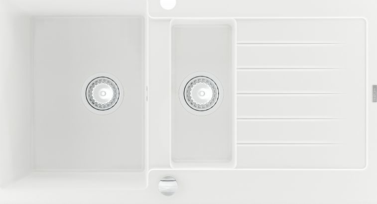 Zlewozmywak Mexen Matias granitowy 1,5-komorowy z krótkim ociekaczem 900 x 505 mm, biały - 6502901505-20