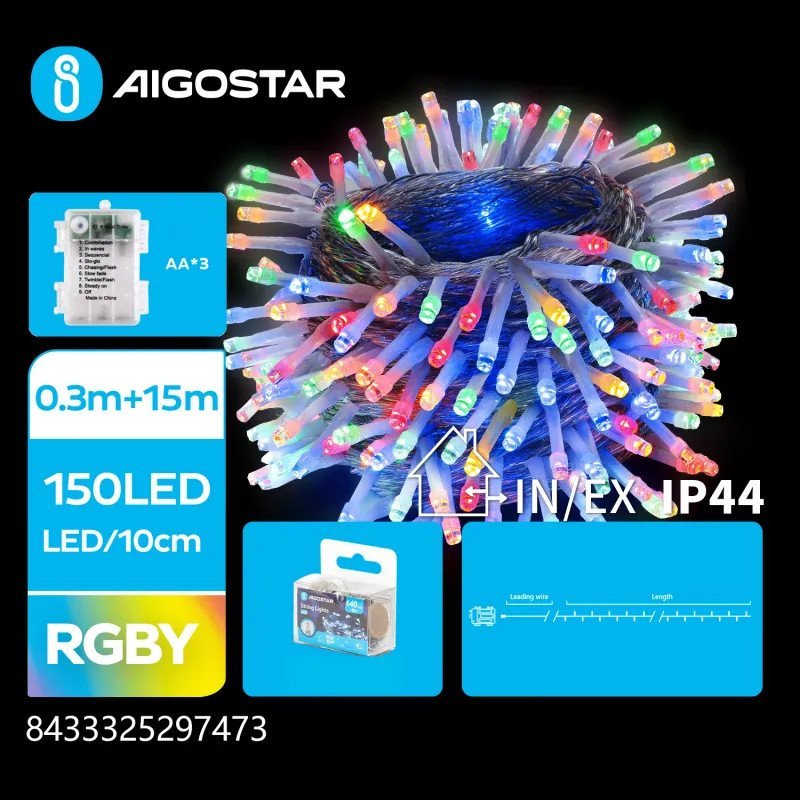 Lampki choinkowe Aigostar Lampki choinkowe na baterie 150 led na 3 baterie AA 15m multikolor Lampki choinkowe na baterie 150 led na 3 baterie AA 15m