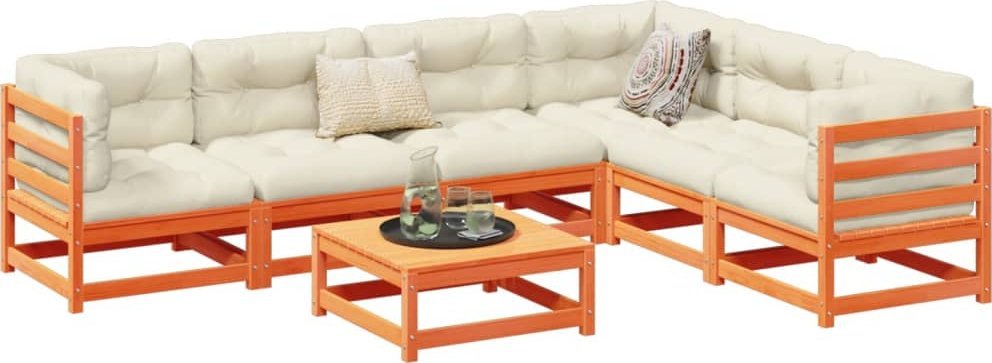 vidaXL 7-cz zestaw wypoczynkowy do ogrodu, z poduszkami, woskowy brąz