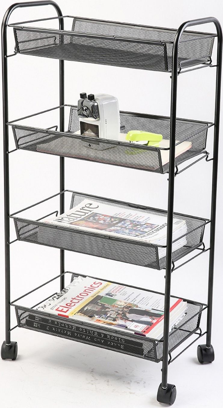 Q-Connect Mobilny regał Office Set, metalowy, na kółkach, 4 półki, czarny