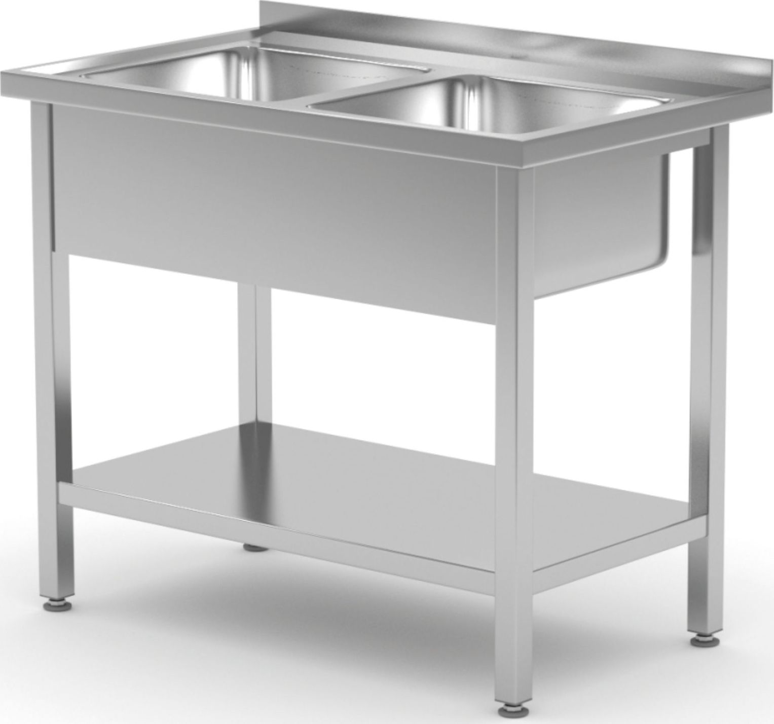 Hendi Stół blat roboczy do kuchni przyścienny z dwoma zlewami stalowy spawany 100x60x85 cm - Hendi 815007 Stół blat roboczy do kuchni przyścienny z dw