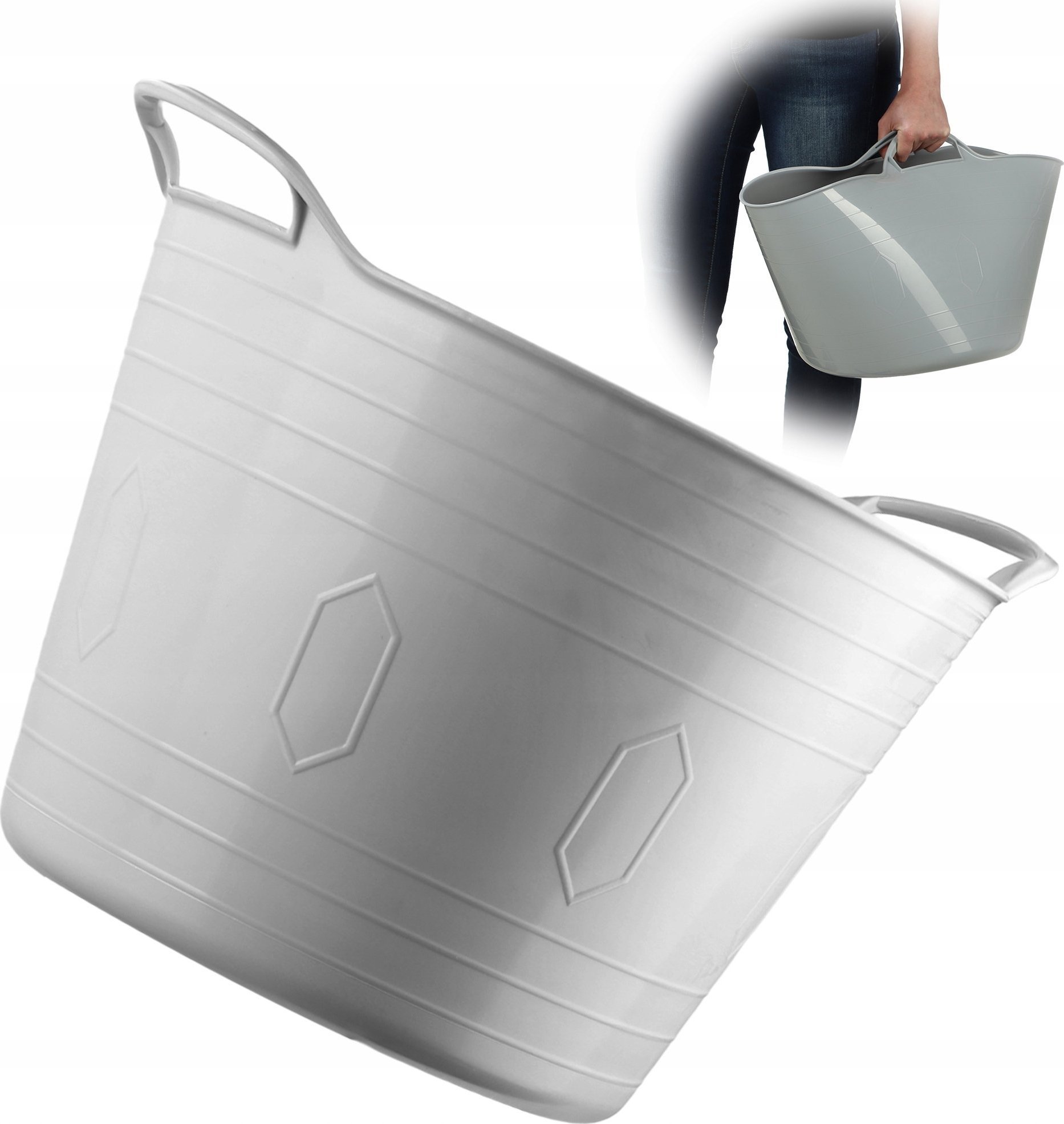 Kosz na pranie Kadax KADAX Kosz Plastkowy Na Pranie Uniwersalny 26L Kwadratowy Z Uchwytami Szary