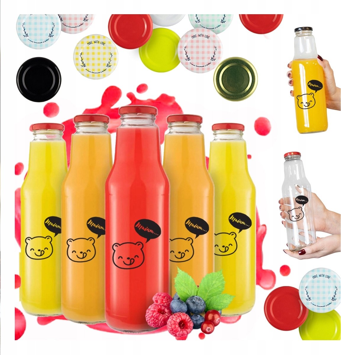 40x Butelki KUBUŚ 750ml z NADRUKIEM BUTELKI NA SOK SYROP WODĘ MLEKO SOKI