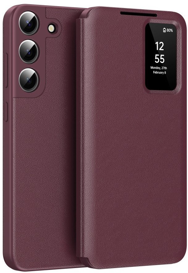 Etui z klapką Supero Smart View skórzane do Samsung Galaxy S22, bordowe