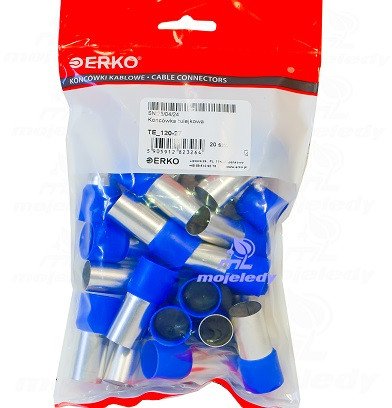 Końcówka tulejka izol TE 120/27 20szt niebies ERKO