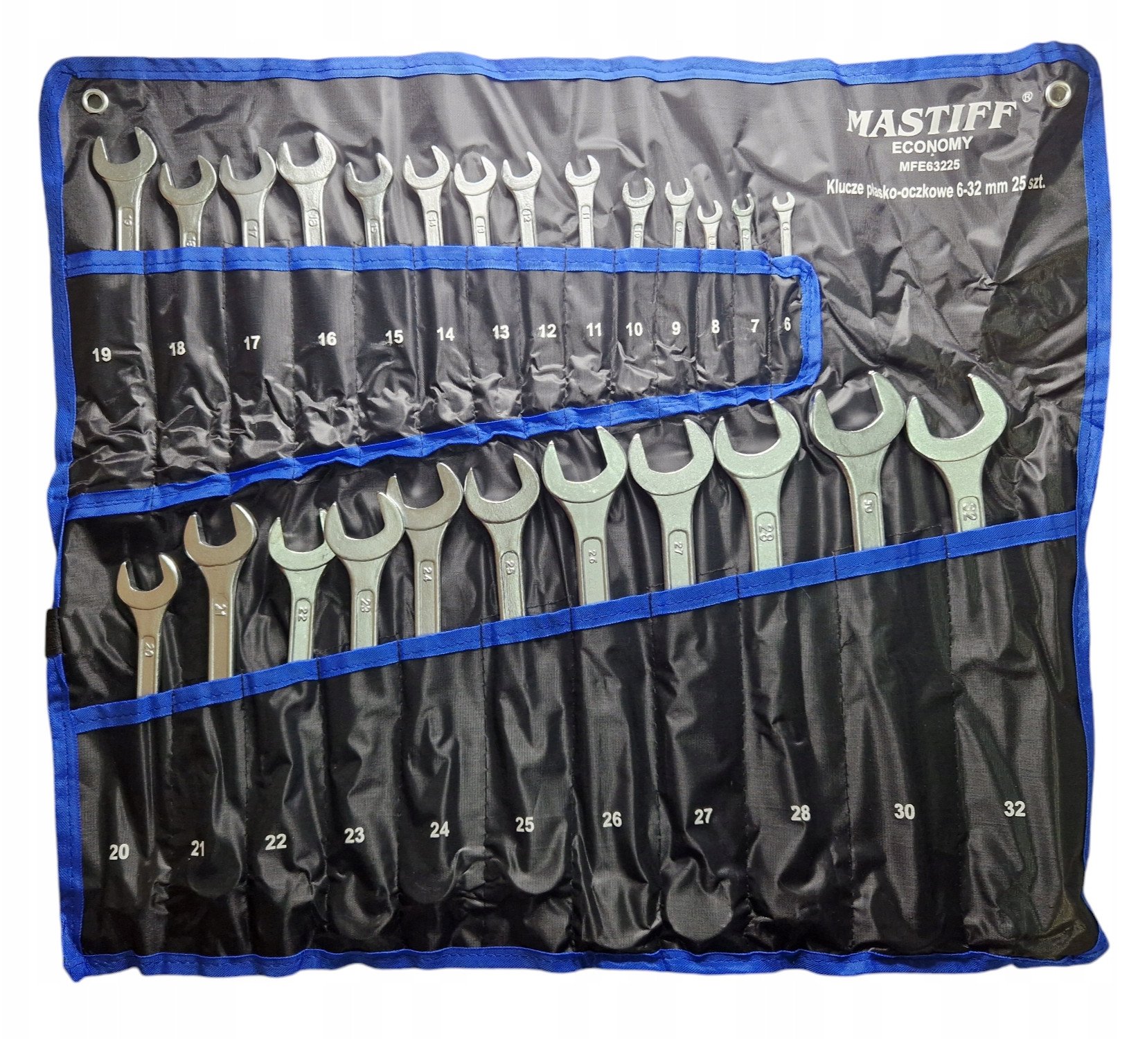ZESTAW KLUCZY PŁASKO-OCZKOWYCH 6-32 MM 25 SZT. KLUCZE OCZKOWE ETUI MASTIFF