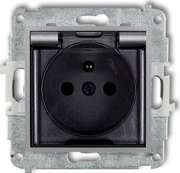 Karlik MINI Gniazdo bryzgoszczelne z/u IP44 z przesłonami klapka dymna srebrny metalik 7MGPB-1zdp