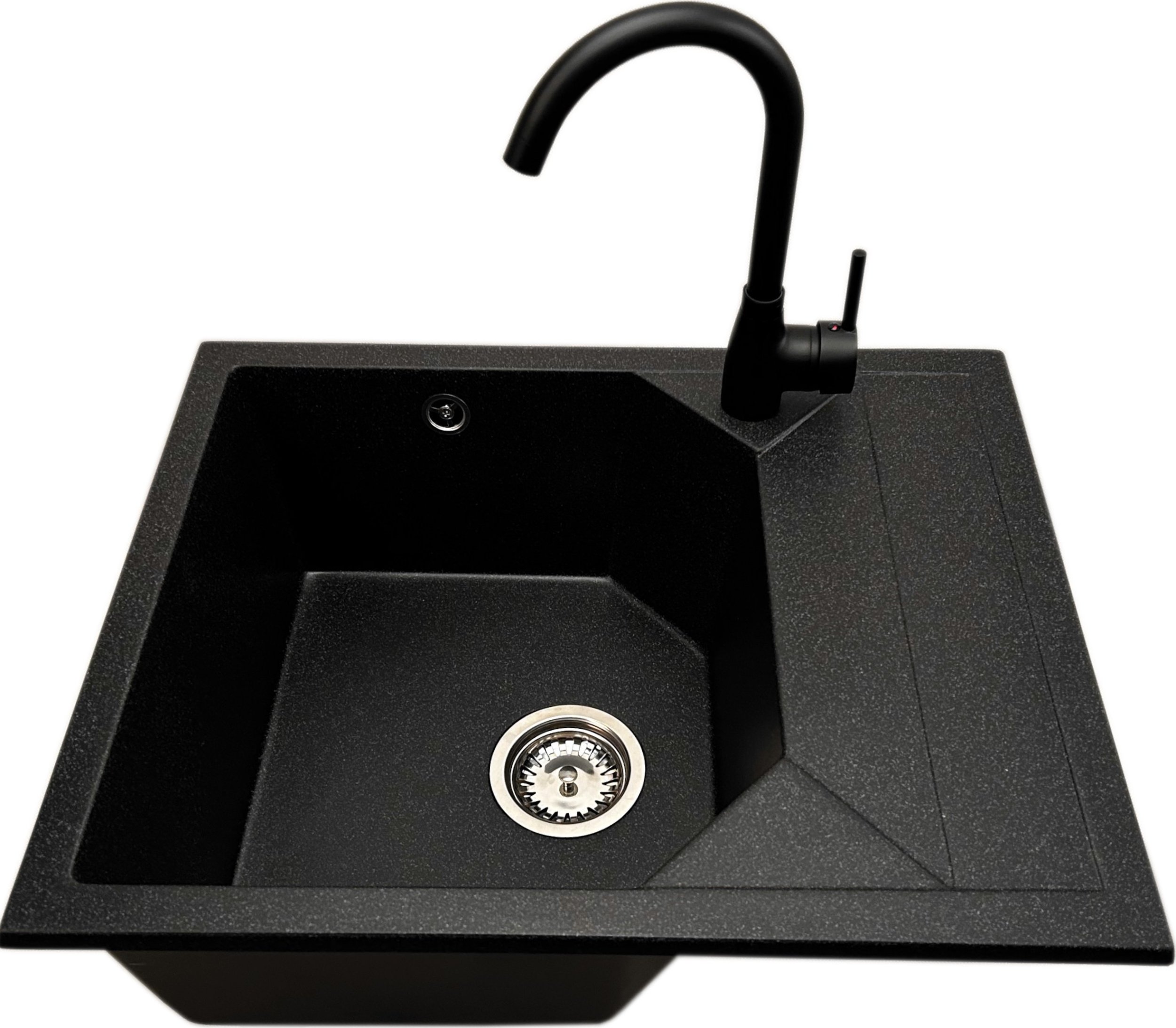 Zlewozmywak PREHNIT Zlewozmywak jednokomorowy z ociekaczem POLLO grafit z prawym ociekaczem + bateria