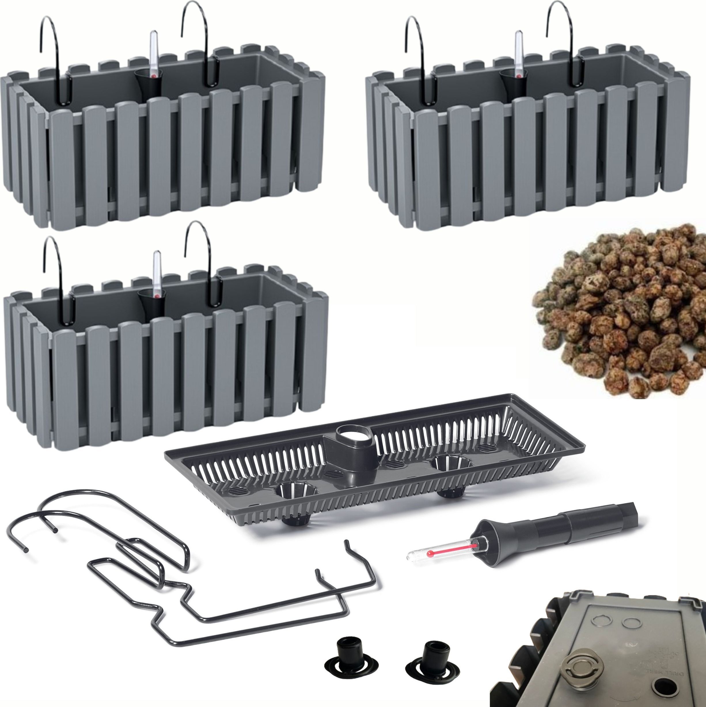 Prosperplast 3x Skrzynka na balustradę DDEF400W Doniczka balkonowa + Keramzyt 3l