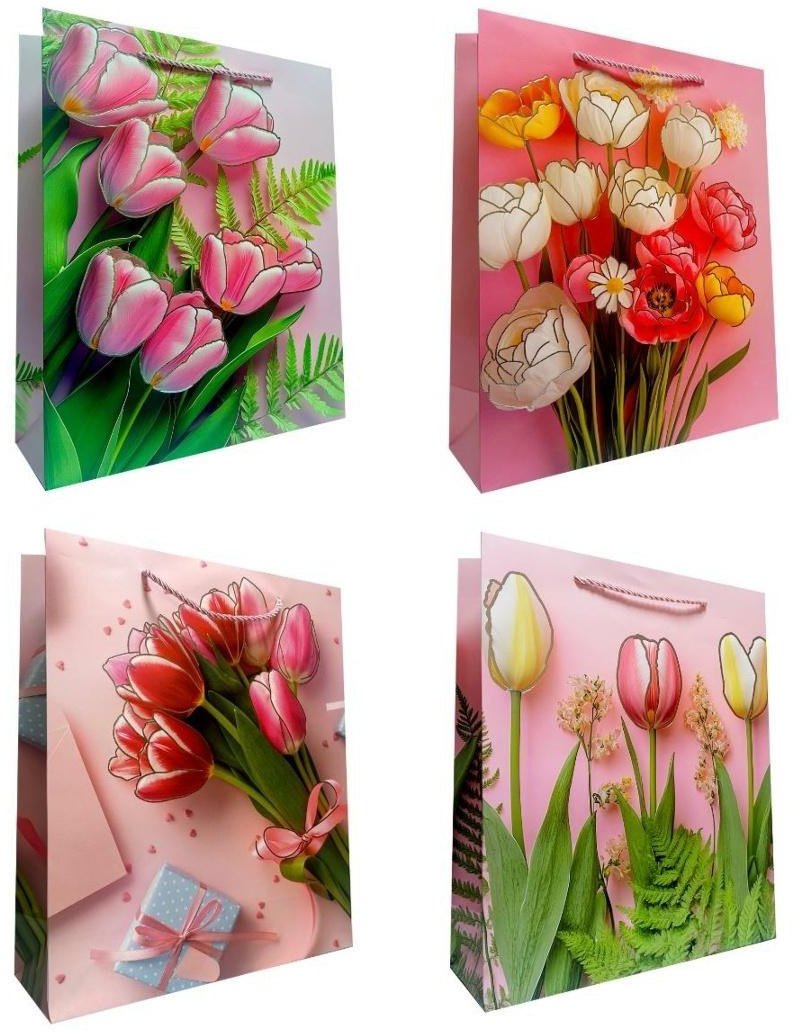 Torebka prezentowa uniwersal L Tulipany metal mix