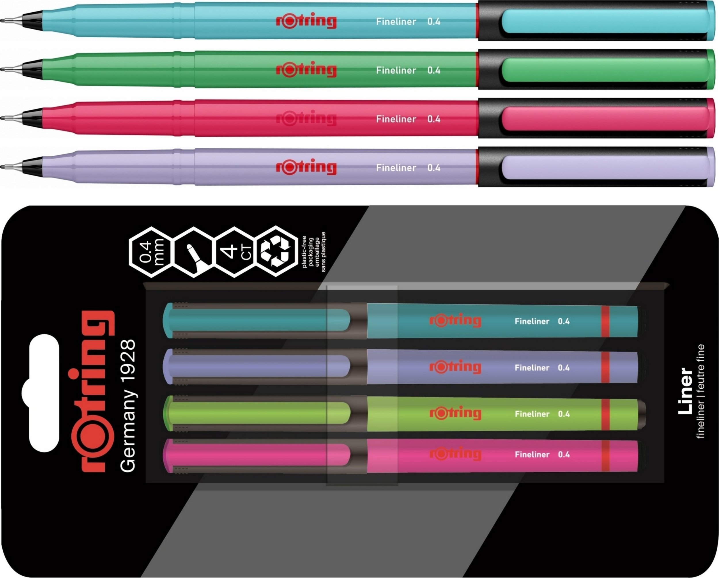 Rotring Rotring Fineliner-Feinfaserschreiber 0,4mm Fun Farben 4er Blister