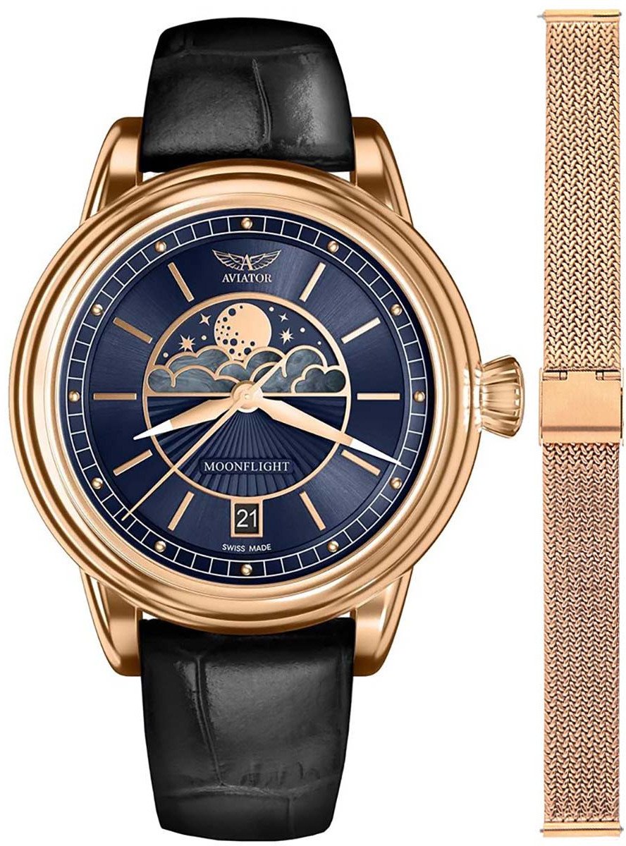 Zegarek damski Aviator V.1.33.2.256.4BM-SET różowe złoto