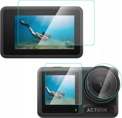 Zestaw Osłona Szkło Hartowane na 2x Ekran + Obiektyw LCD DJI Osmo Action 4 / PU953T