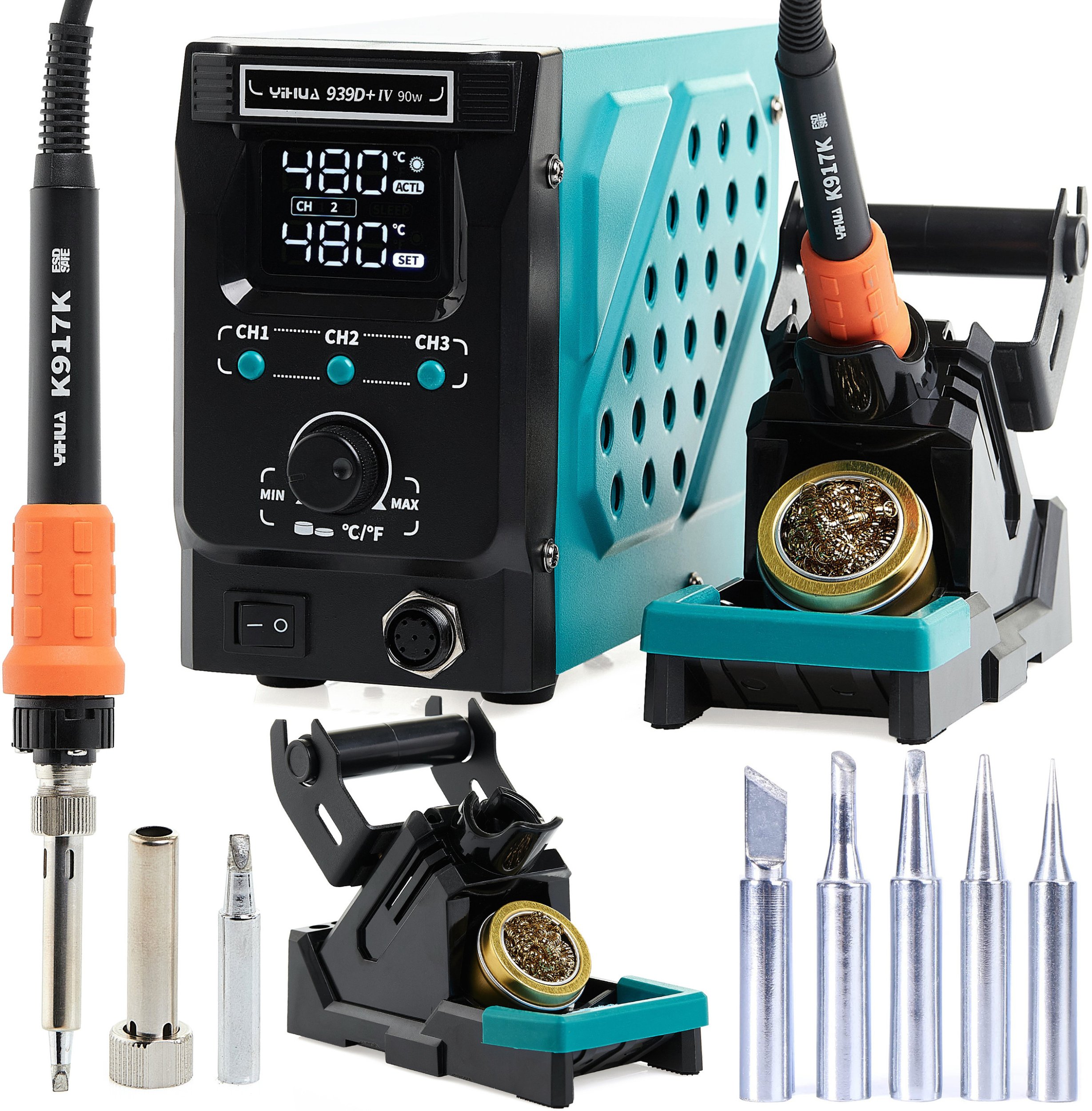 Zestaw Stacja Lutownicza Yihua 939D+-IV + 5 Grotów 110W 902 (I,B,K,3C,2.4D)