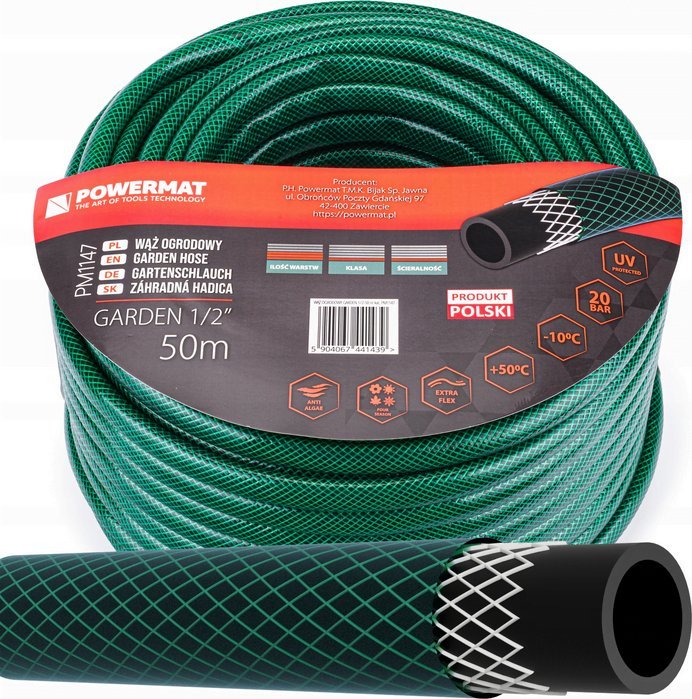 Powermat Wąż ogrodowy do wody 1/2'' 50m 3 warstwowy 20 bar Powermat GARDEN 1/2" 50m