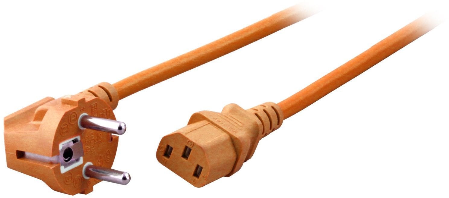 EFB Netzleitung Netzkabel Schutzkontakt 90Grad auf C13 180Grad 1,8 Meter ORANGE Farbig zur eindeutigen Zuordnung von Geraeten